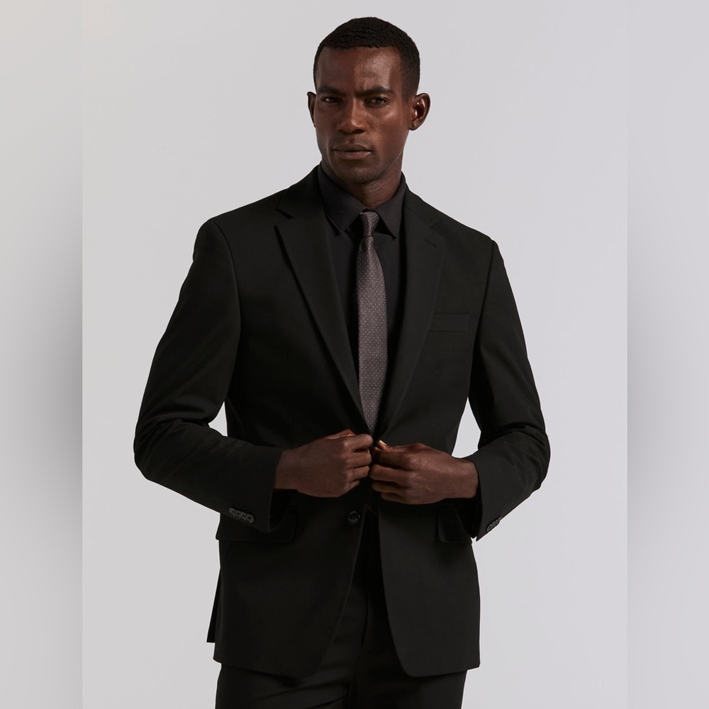 PERRY ELLIS Black Shadow Cord Textured Slim-Fit Stretch Two-Button Blazer 41S